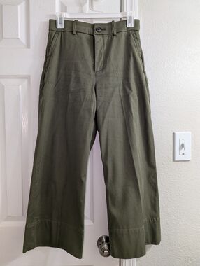 Spanx Wide Leg Twill Crop Pants Green